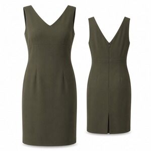 Sport Collection Olive Green V-Neck Sleeveless Sheath Dress 12 Made in Canada